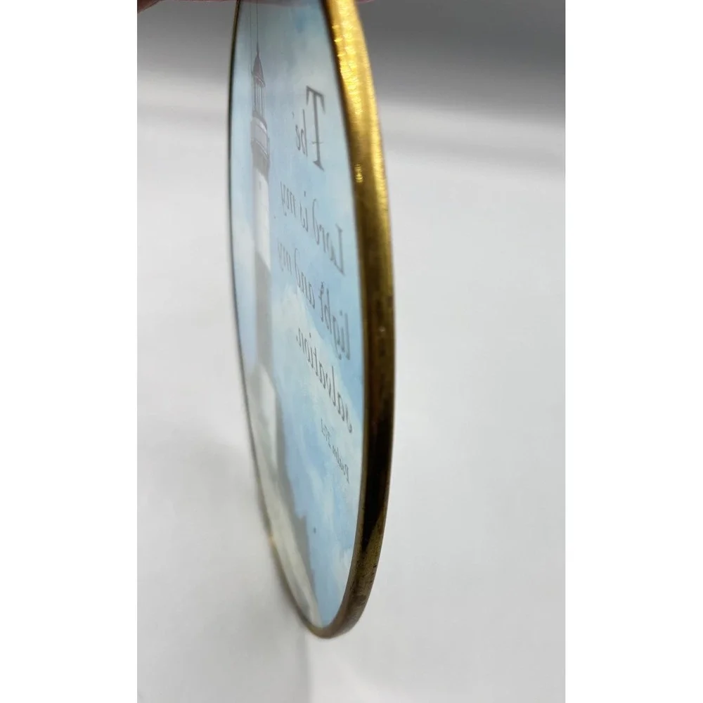 Lighthouse Art Glass‎ Sun Catcher Framed Hanging Oval Psalm 27:1 Print